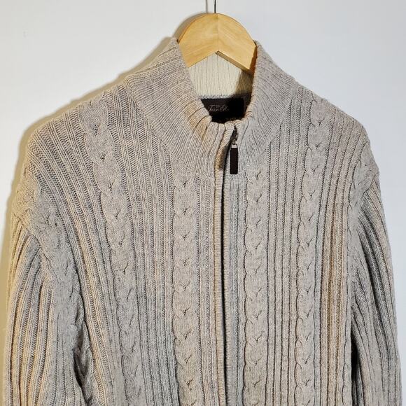 Tasso Elba light grey Lambswool zipper ribbed sweater jacket Size XL - Picture 2 of 9
